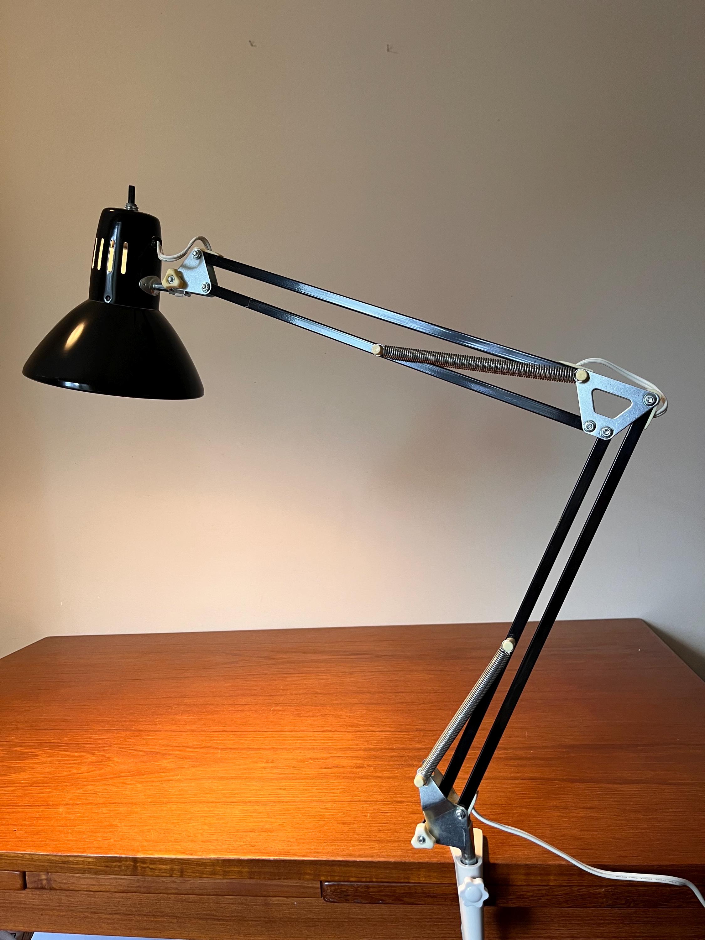 Vintage Black Clamp Lamp - Architect Lamp - Task Lamp - Flare Cone - Swing Arm - Drafting Table Lamp - 1980s