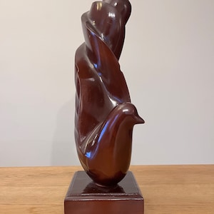 Vintage Scandinavian Hand Carved Wood Bird Sculpture | MCM Hardwood Abstract Art Sculpture | Mid Century Decor