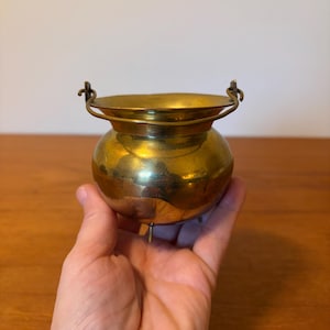 Vintage Miniature 3 Footed Brass Cauldron - 1960s - Witchy Decor