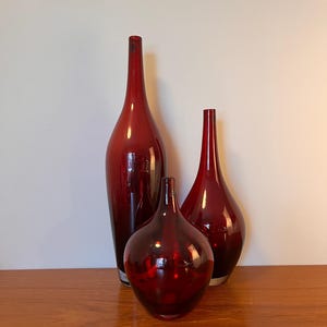 IKEA Salong Blown Glass Vases -  1990s -  Ruby Red -  Johanna Jelinek -  Set of 3 - Art Glass