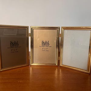 Brass Trifold 5x7 Frame - Hinged Triple Brass Frame - Mid Century Photo Frames - Solid Brass - MCM Decor