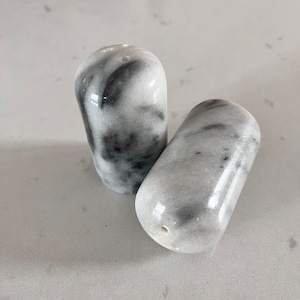 Marble Salt and Pepper Shakers - Carrera Marble - Stone Shakers - 1980s - Boho Kitchen
