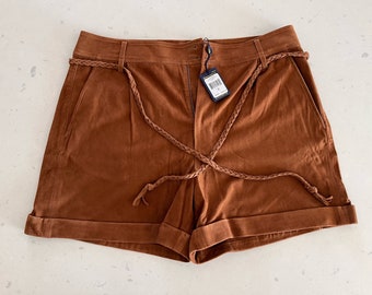 Polo Ralph Lauren Wildleder-Shorts – RL Ziegen-Wildleder-braune Shorts mit Manschette und geflochtenem Gürtel – Größe 12 – Neu mit Etiketten