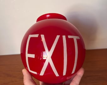 Vintage rood glazen EXIT-bol - antiek EXIT-bord - bolvormig - jaren 1940