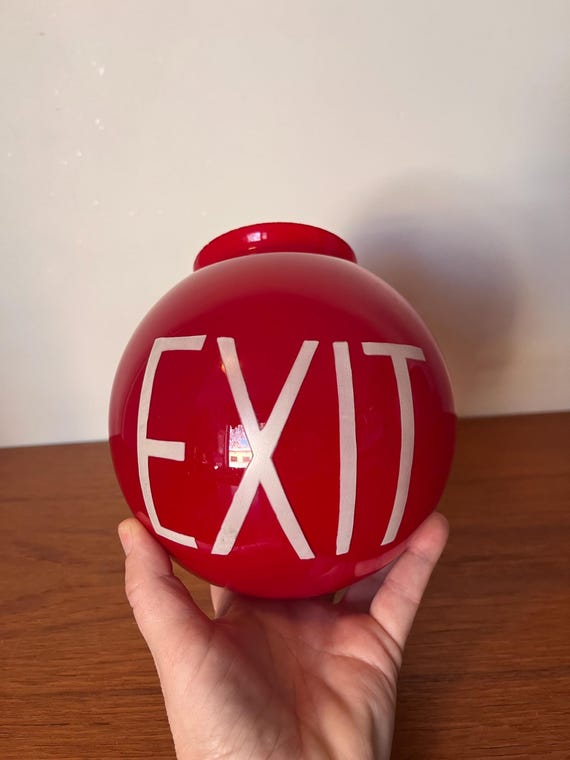 シーリングライト・天井照明 Rare! 30s VTG EXIT Red Glass Light globe Vintage Red Glass EXIT Globe- Antique EXIT Sign - Sphere Shaped