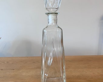 Clear Glass MCM Decanter - Triangle Design - Heavy Glass Stopper - Retro Barware