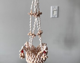 Hanging Seashell Planter - Cowrie Shells - Flower Shaped - Beach Decor - Ocean Vibes