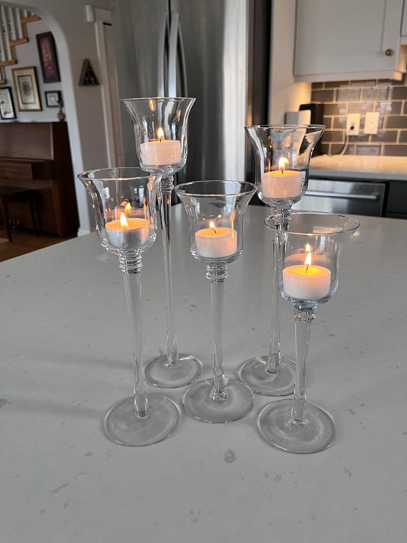 Vintage Clear Blown Glass Pedestal Candle Holders Tea Light Etsy