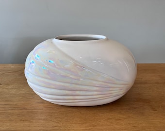 Art Deco Revival Vase - Draped Pleated Design - Mother of Pearl Glaze - 1980s Decor