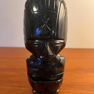 Obsidian Tiki Figurine -  Aztec Statuette - Mayan Statue -  Lucky Charm - Mexico
