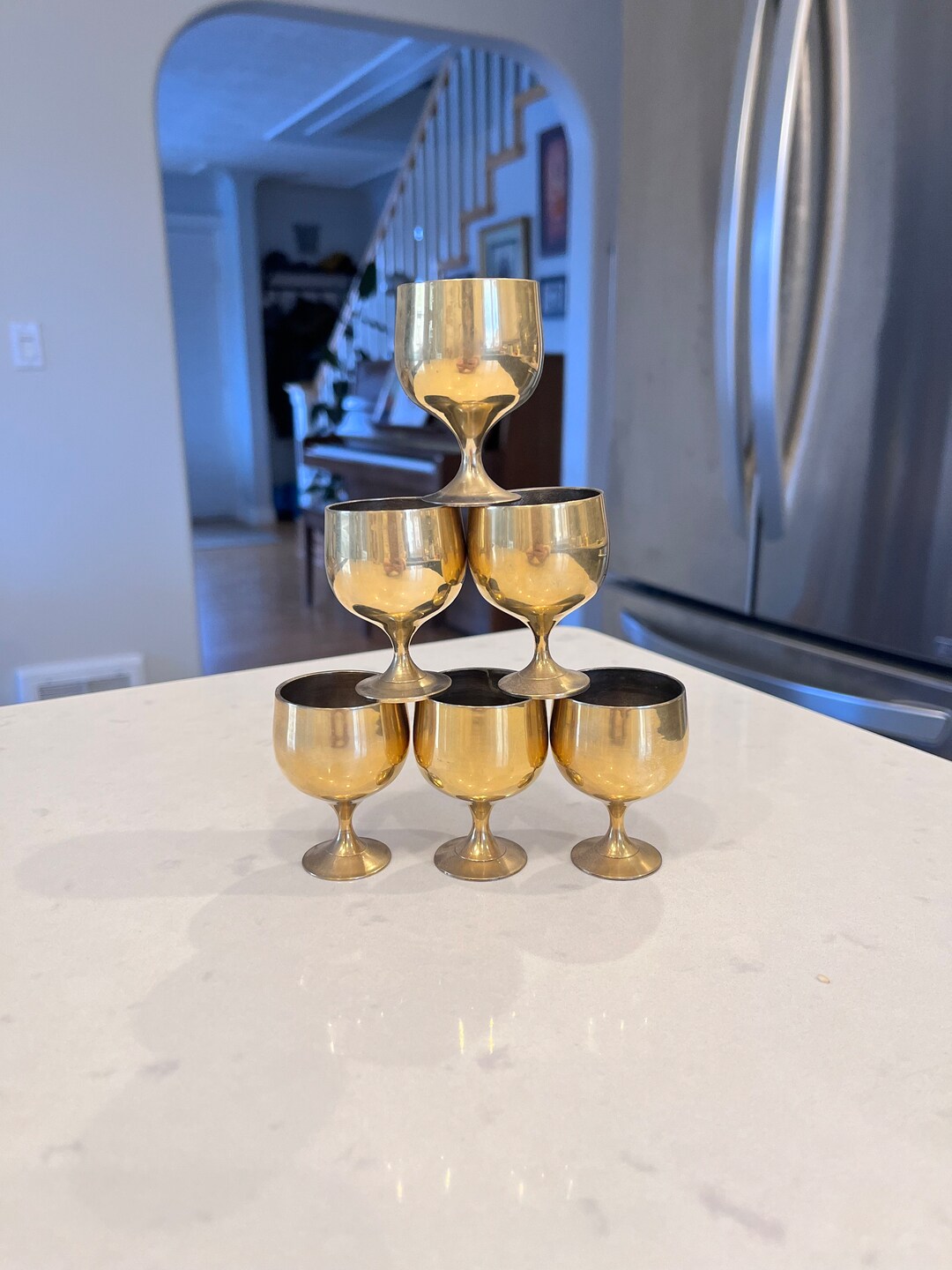 Vintage Brass Shot Glasses Mini Pedestal Goblet Set of 6 1980s Barware Made in India Etsy