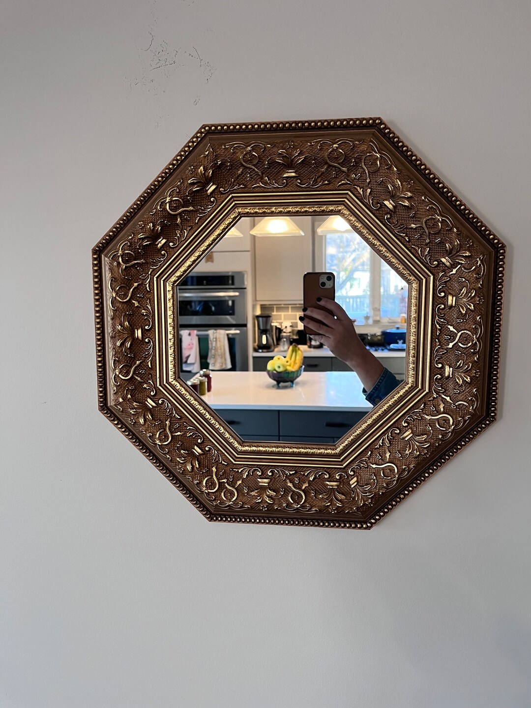 Octagonal Mirror With Wide Ornate Gold Frame Wall Mirror Etsy
