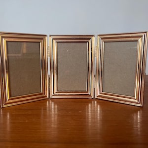 Brass Trifold 3 1/2&quot;x5&quot; Picture Frame - Hinged Triple Brass Frame - Mid Century Photo Frames - Solid Brass - MCM Decor