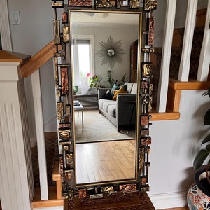 Large Syroco Brutalist Wall Mirror - 1970s - Metallic Tones - Geometric Design - Mid Century Modern Wall Decor