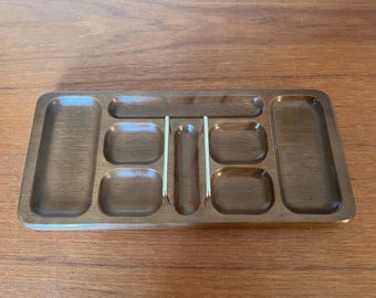 Mid-Century Wooden Dresser Top Valet - Vintage Butler Tray Organizer - Letter Holder - Men's Dresser Caddy