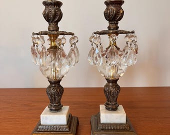 Gold Cast Brass Candlestick Holders Pair Antique Hollywood  display picture 1