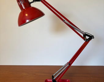 Lámpara de pinza de arquitecto vintage roja - Base de hierro fundido - Articulada - Ajustable