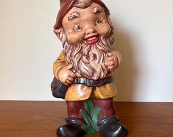 Vintage Ceramic Garden Gnome: Retro Earth Tone Outdoor Statue (17