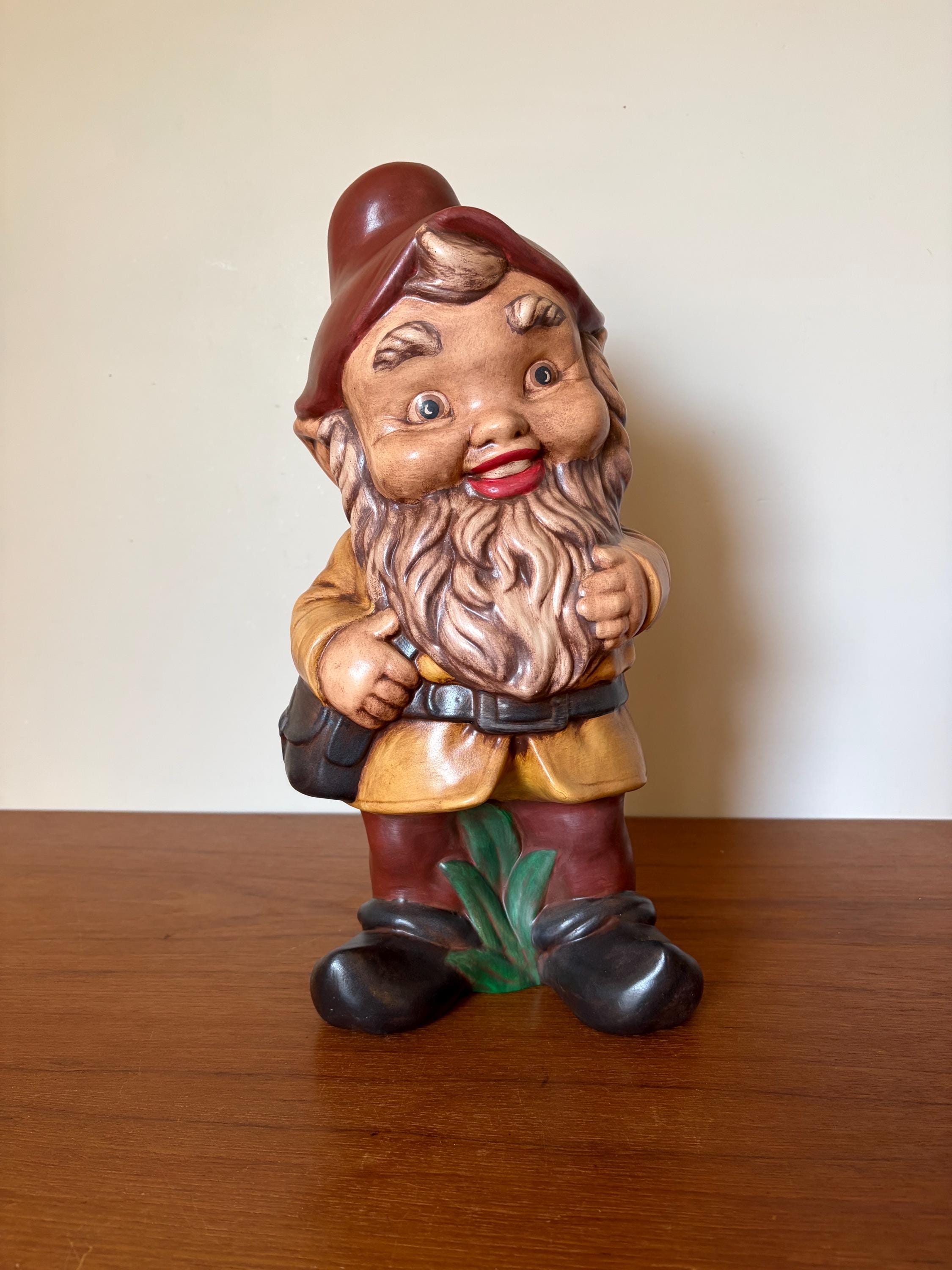 Vintage Ceramic Garden Gnome: Retro Earth Tone Outdoor Statue (17