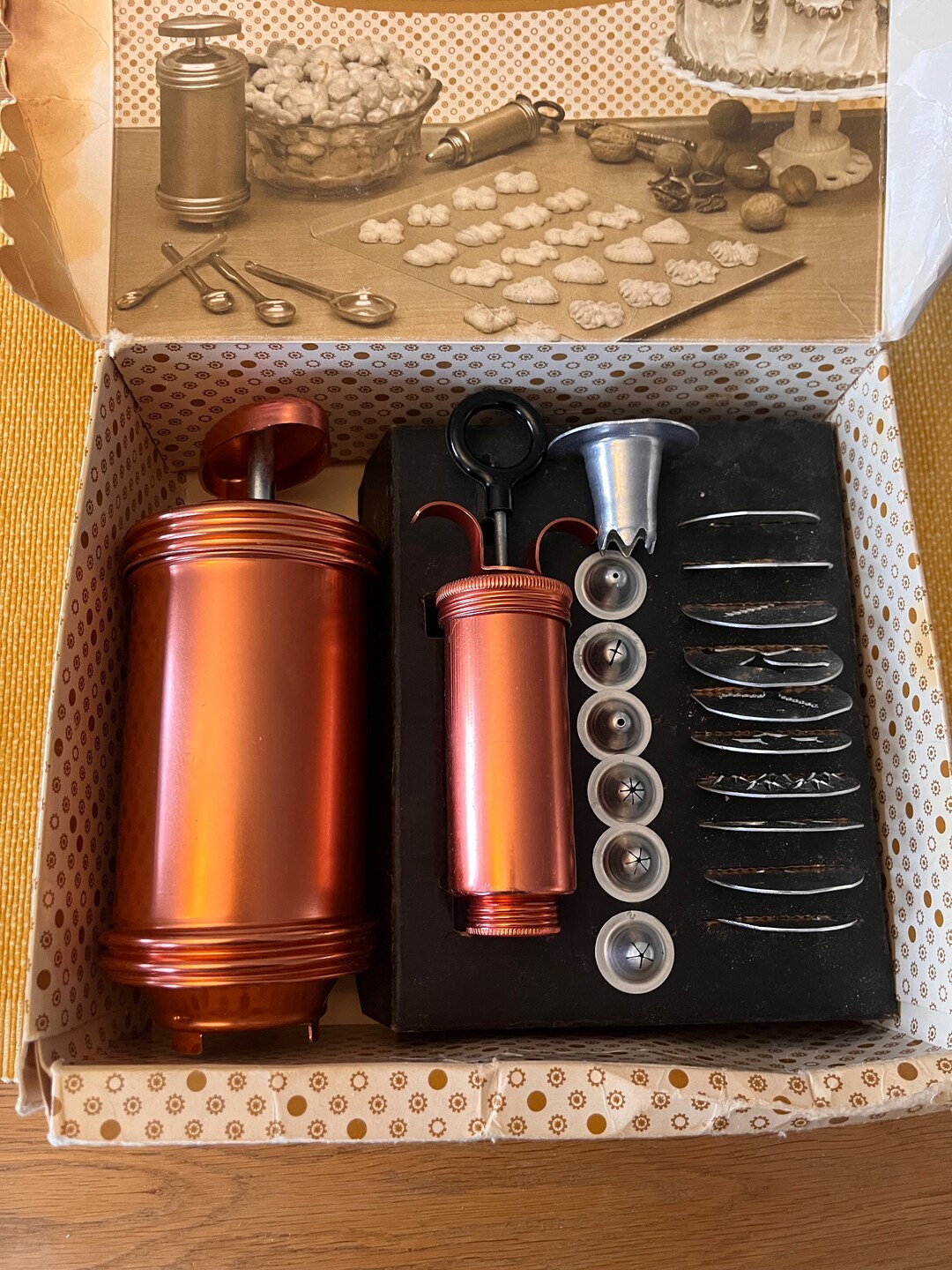 Vintage Sears Cookie Press & Cake Decorator Copper Plated Aluminum 19