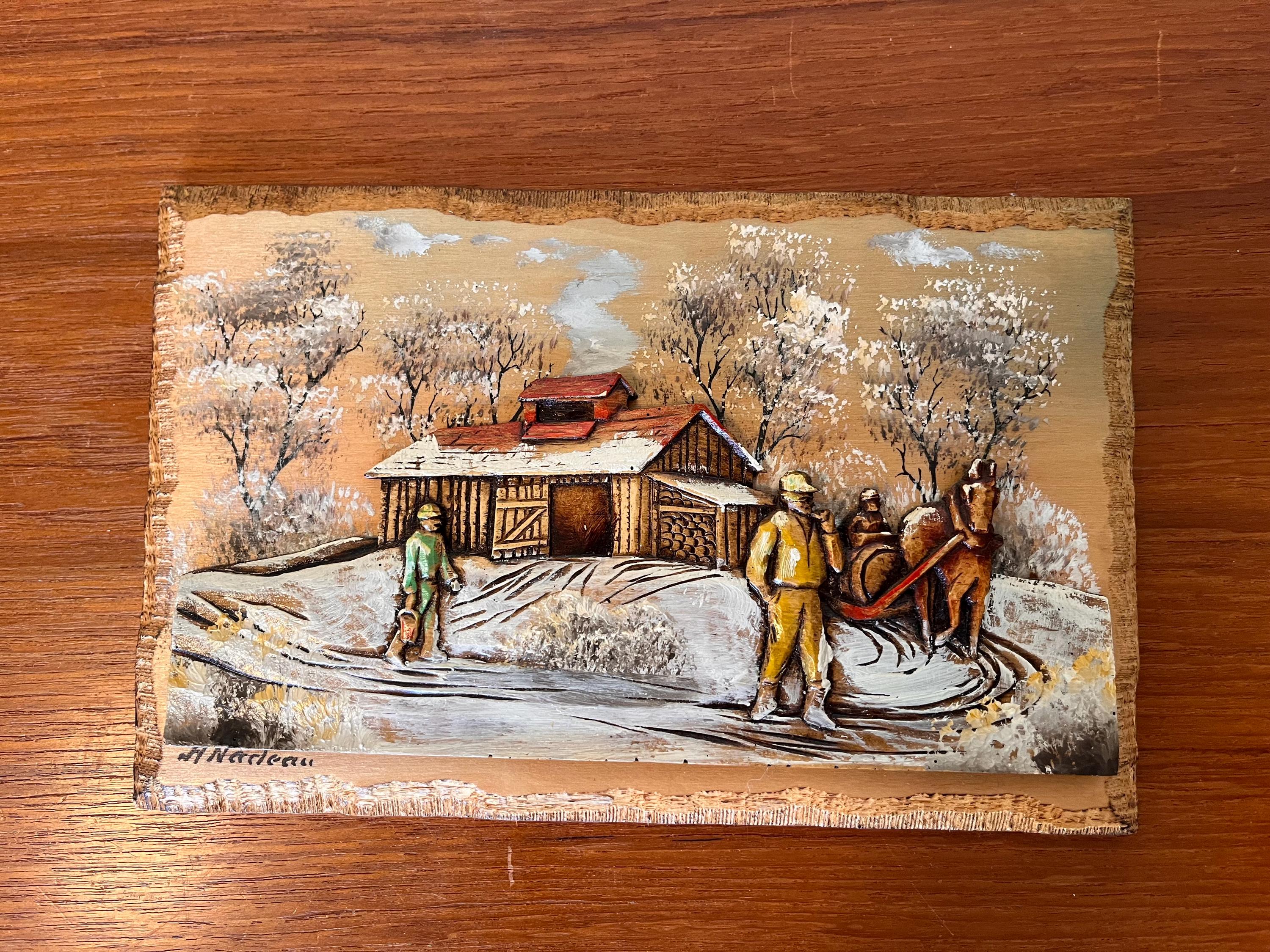 Vintage 3D Wood Carving: Quebec Folk Art Winter Farm Scene - Etsy