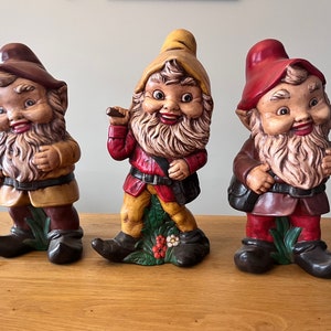 Vintage Ceramic Garden Gnomes 17&quot; - Garden Decor - Earth Tones - Outdoor Statues- Retro Garden