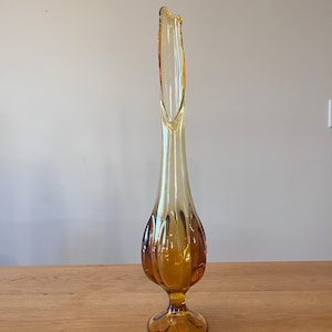 Viking Amber 6 Petal Swung Vase - 20&quot; - MCM Art Glass - Swung Petal Vase - Golden Yellow Amber -  Mid Century Decor