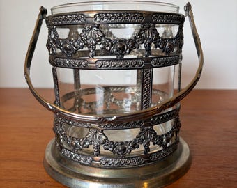 Farol portavelas antiguo de plata chapada - Portavelas de cristal ornamentado - Centro de mesa nupcial de estilo victoriano - Taller de platería