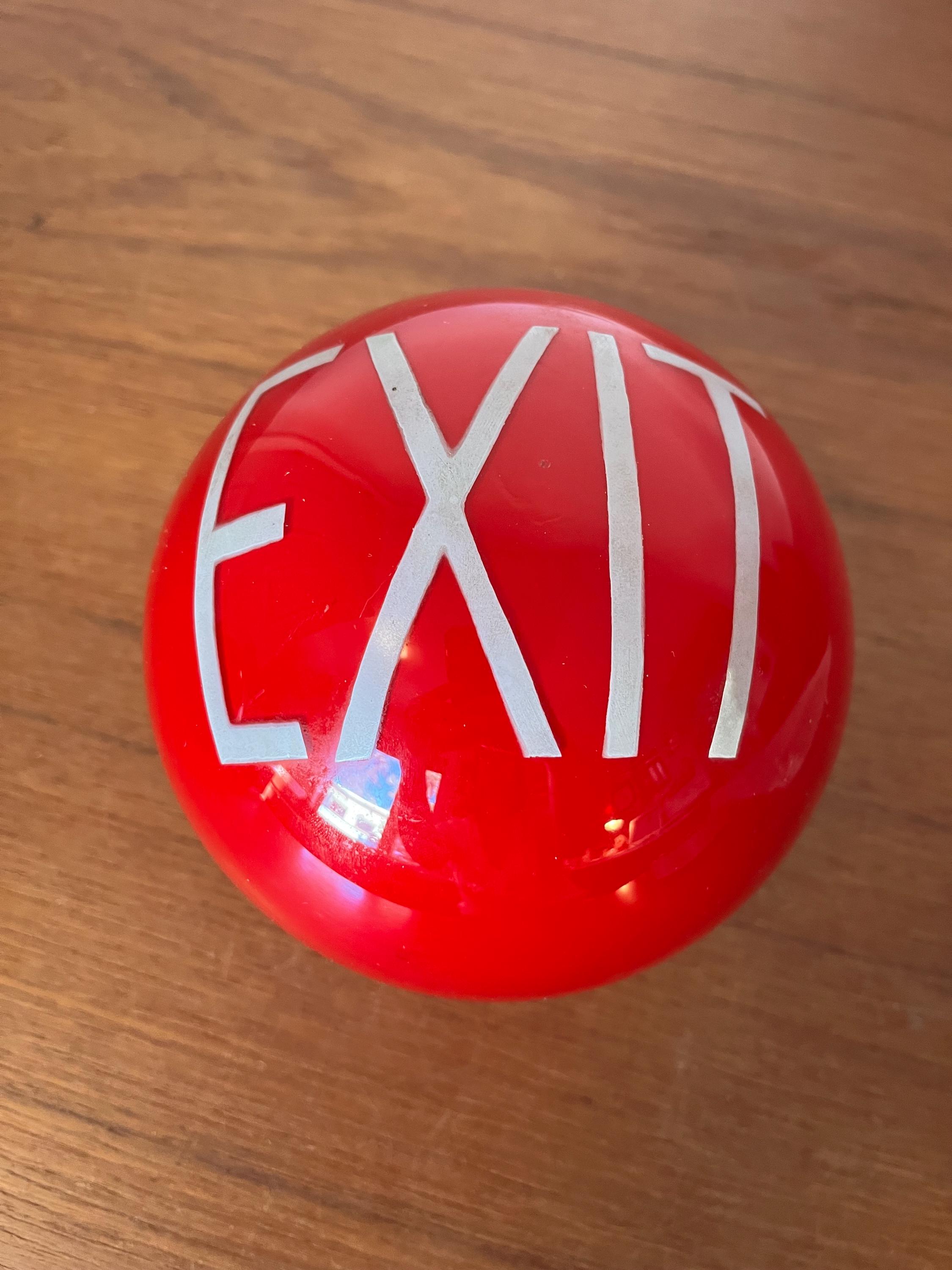Vintage Red Glass EXIT Globe- Antique EXIT Sign - Sphere Shaped