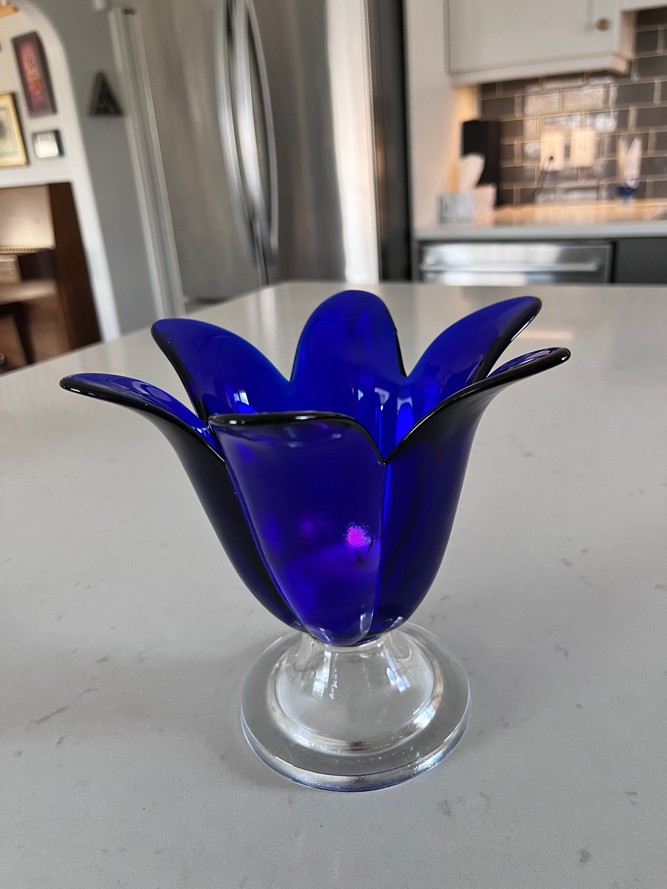 ヴィンテージスタジオ ノヴァ コバルトブルーガラスフラワーキャンドル