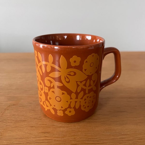 Boho Brown Floral Mug - Staffordshire England - Coffee Cup - Cartwrights Table Tops - 1970s