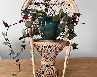 Chaise paon miniature vintage en osier - Décoration bohème - Support pour plante