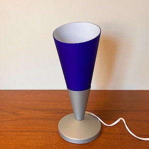 Vintage Ikea Kryolit Post Modern Table Lamp - Blue Glass - 1990's Decor