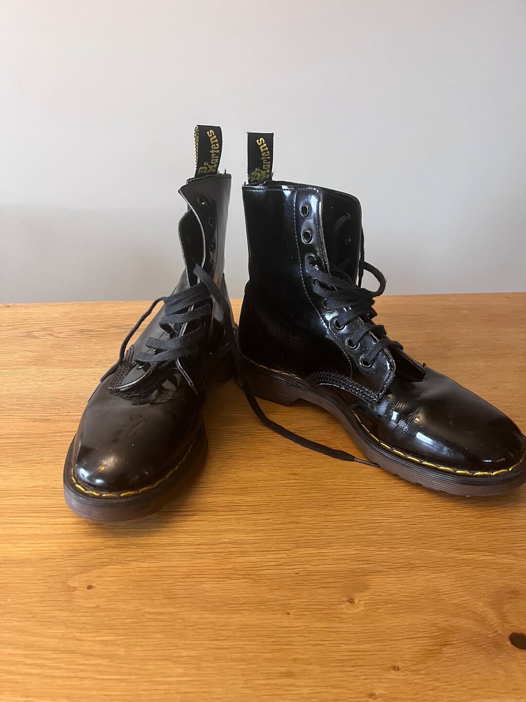 Vintage Doc Martens Black Shiny Patent Leather Boots Docs Size Etsy