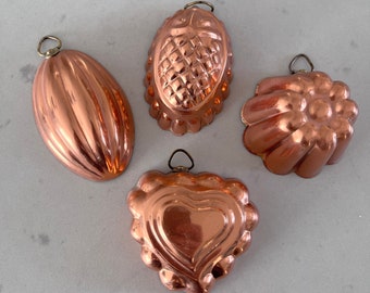 Vintage 4 Piece Mini Copper Molds | Brass Hangers | Pineapple Heart Bundt Cannele  Melon | Chocolate Molds