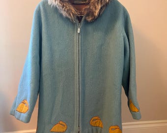 Authentic Inuit Parka / Vintage 70s Coat / Grey Wool / Fur Trim 