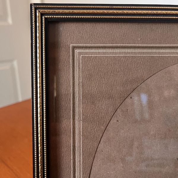 Vintage Bilderrahmen - 20x30 Foto - Schwarz Gold w Grün Matt - Staffelei Zurück - Mid Century Modern - Tischaufsteller - Wandbehang