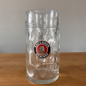 Vintage Paulaner Munchen Dimpled Glass Beer Stein 1 Litre Collectible