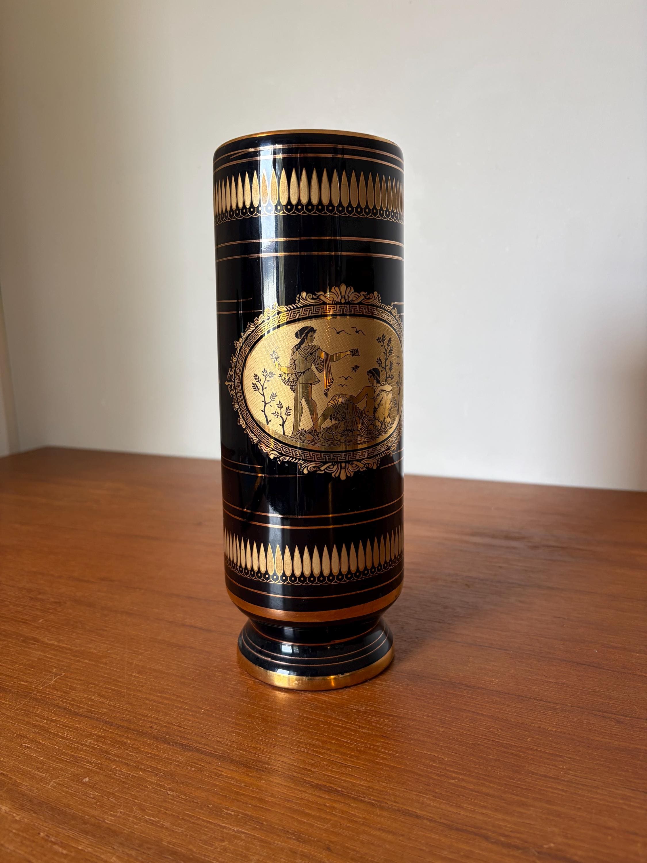 ギリシャ製 陶器 花瓶 24K希少品 hand made in creece Hand Made In Greece 24k Gold Accent Vase | eBay
