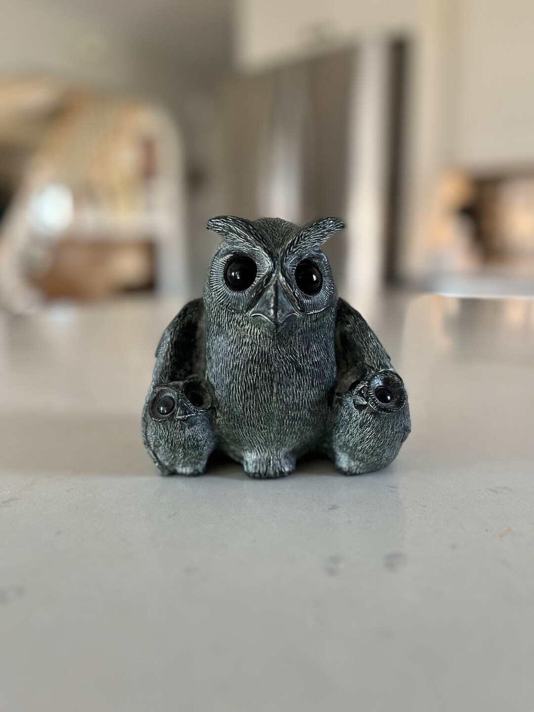 Vintage Wolf Original Soapstone Owls Sculpture Hand Carved in Canada by
