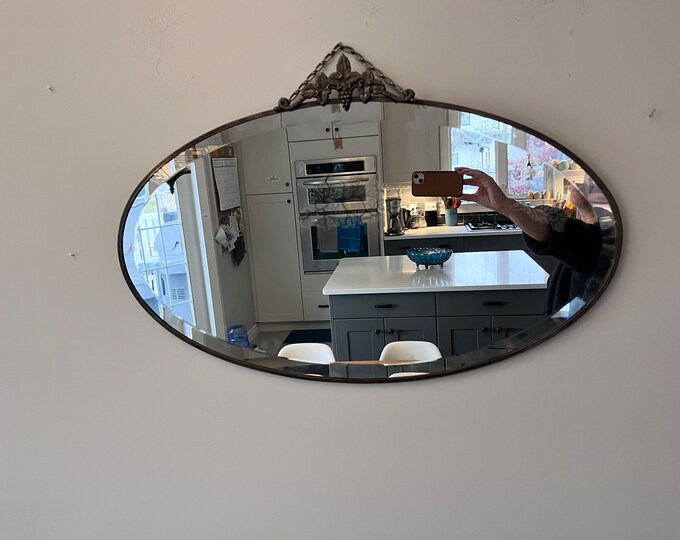 Antique Art Deco Oval Bevelled Mirror With Ornate Detailing and Chain for Hanging 1930s Etsy