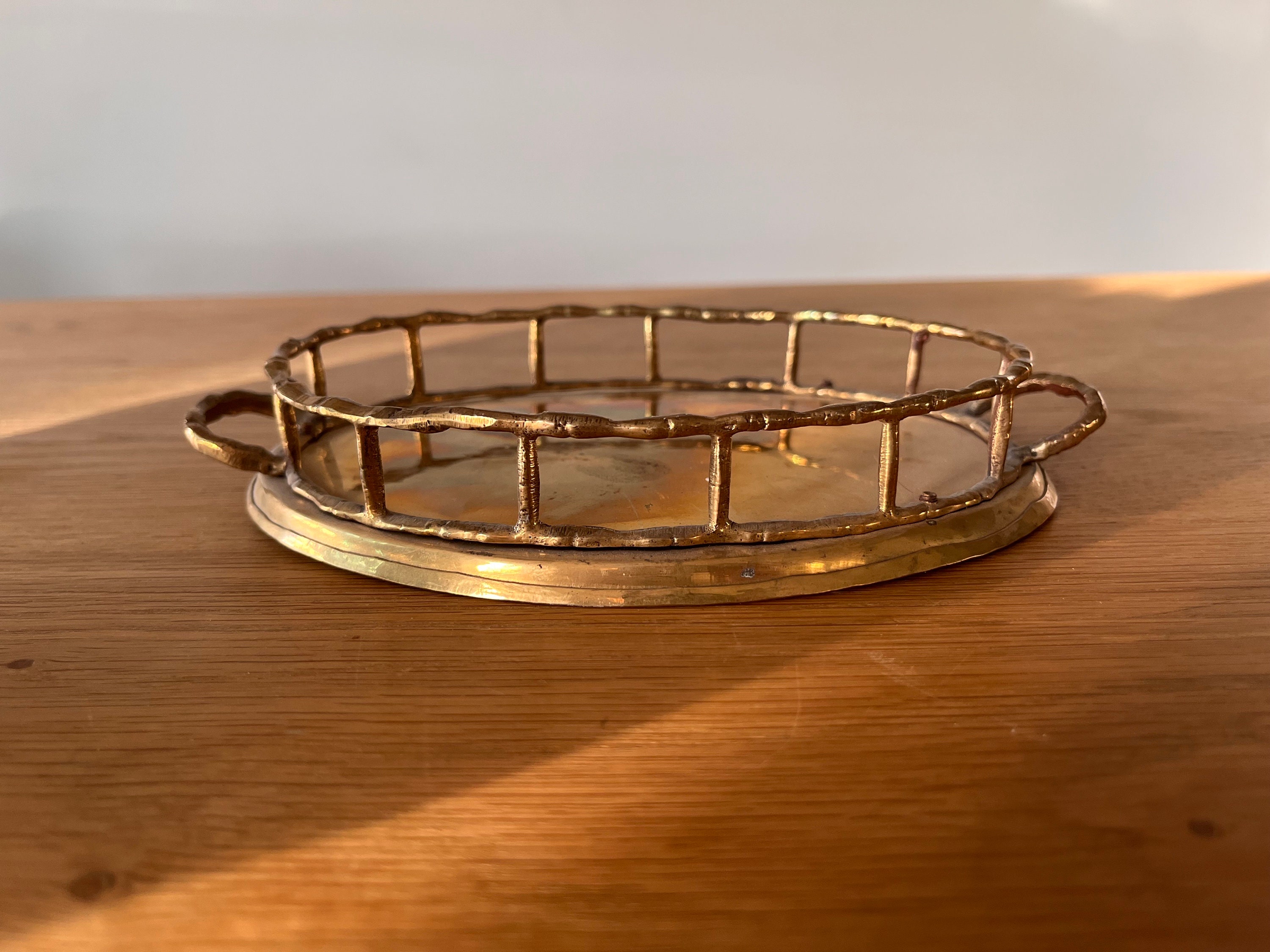 Vintage Polished Brass Faux Bamboo Bar Tray #158347