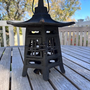 Vintage Japanese Cast Iron Lantern - Tsuridoro - Hexagonal Shape - Candle Lantern - Patio Decor - Outdoor Lantern - Asian Garden