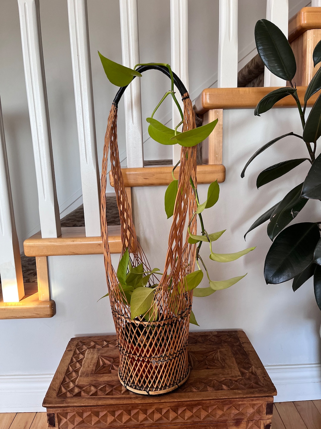 Tall Wicker Plant Basket With Handle Etsy