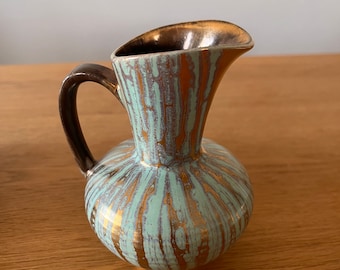 Carstens Tonnieshof Qualitat West Germany #462 -  Art Pottery Pitcher/Vase - Turquoise and Gold Drip Glaze - Mid Century Decor