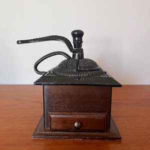 Vintage Manual Coffee Grinder - Cast Iron and Wood - Ornate Design - 1950's Kitchen