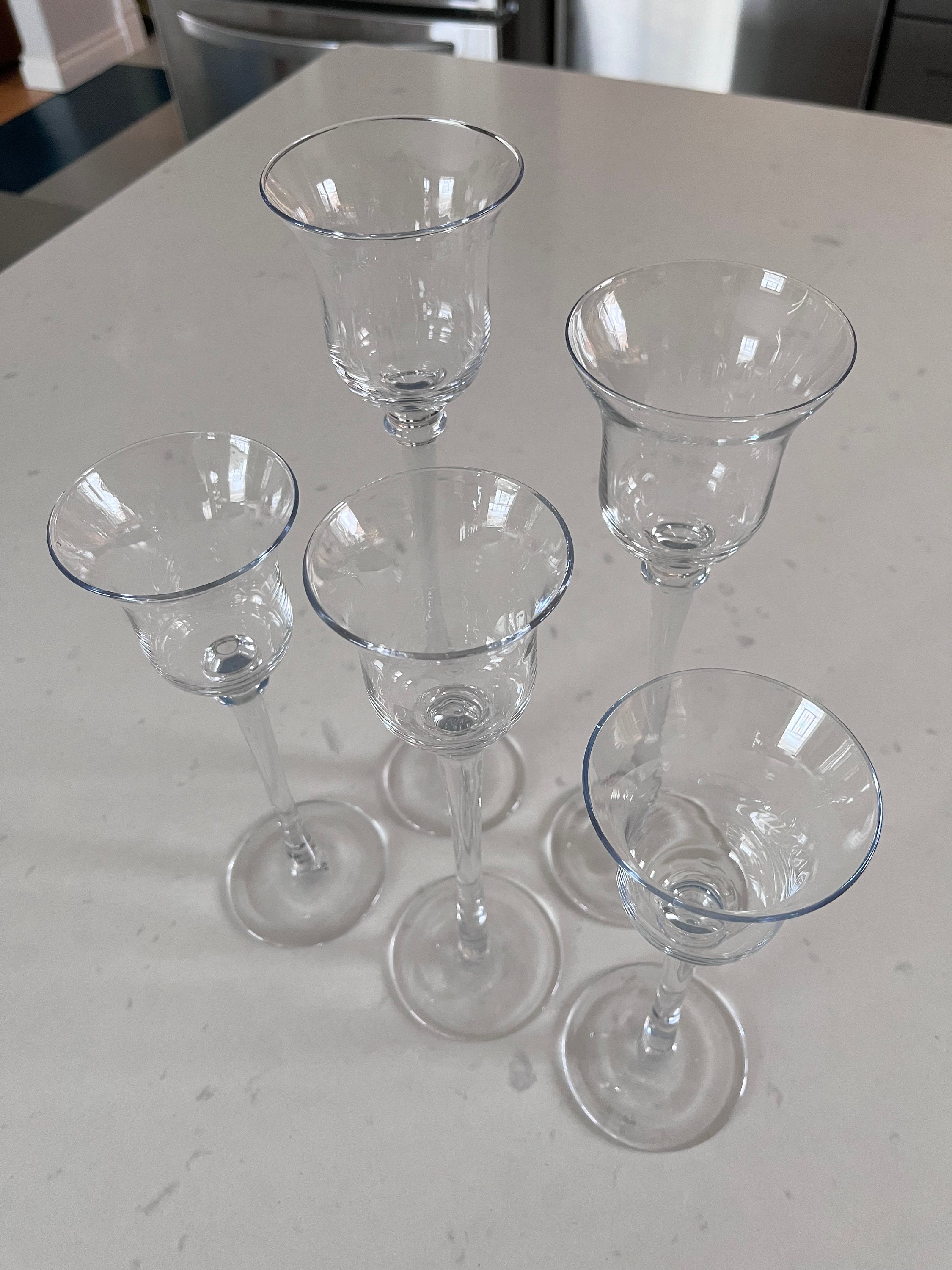 Vintage Clear Blown Glass Pedestal Candle Holders Tea Light Etsy