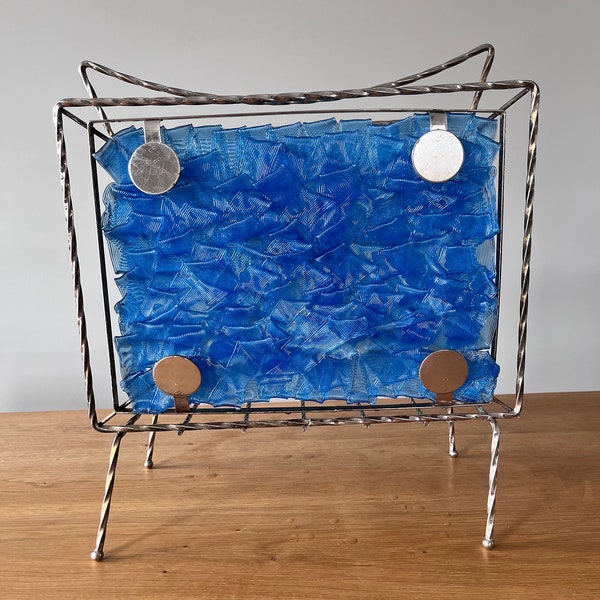 1950's Magazine Holder - Metal and Plastic - Cobalt Blue - Mid Century Modern - Retro Magazine Rack - MCM - Read Description