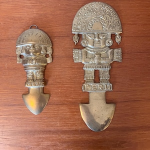 Vintage Brass Peruvian Tumi Knives - Ceremonial Tumi Replica Knife - Pre Columbian - Inca - Peru