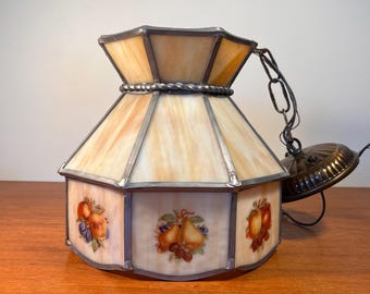 Lámpara colgante vintage de vidrio escoria: panel de frutas, lámpara de cocina colgante, estilo cottagecore de los años 70